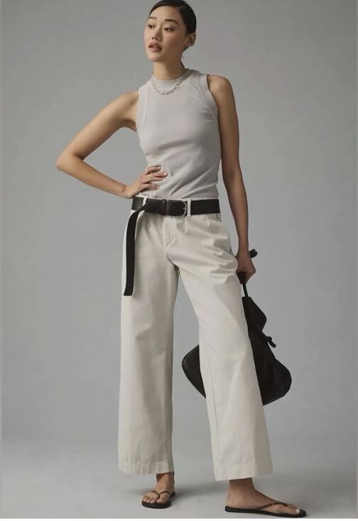 Maeve Pants - Maeve Anthropologie Pleated Wide-Leg Chino Trousers 100% Cotton Womens 10 Casual